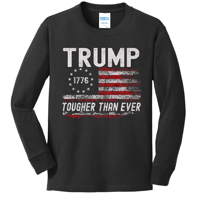 Trump Tougher Than Ever President Donald Trump Us Flag Kids Long Sleeve Shirt