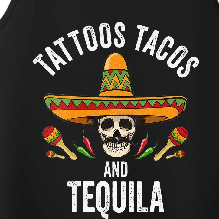 Tattoos Tacos Tequila Mexican Skull Cinco De Mayo Performance Tank