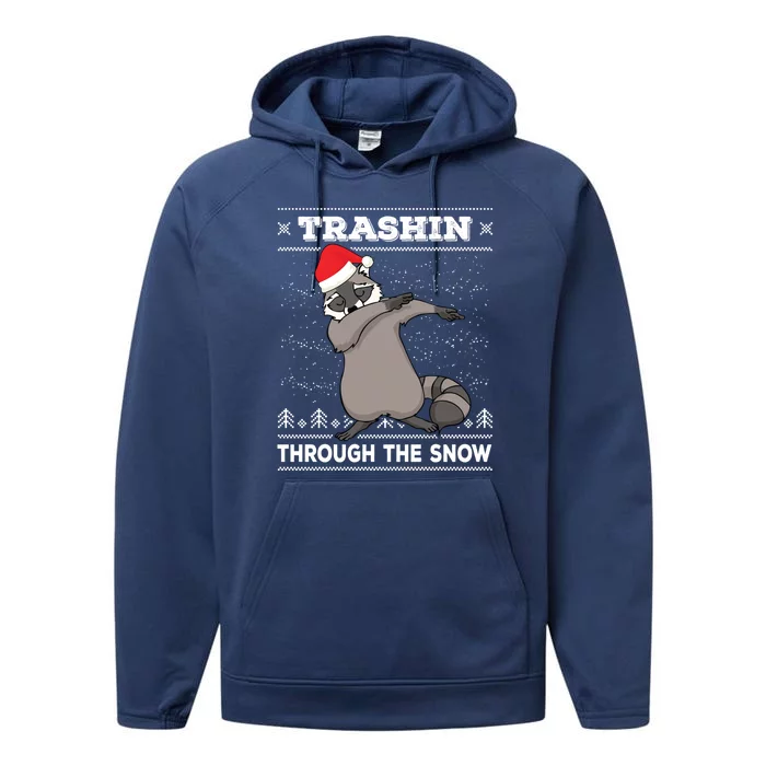 Trashin Through The Snow Dabbing Raccoon Merry Trashmas Dab Cute Gift Performance Fleece Hoodie