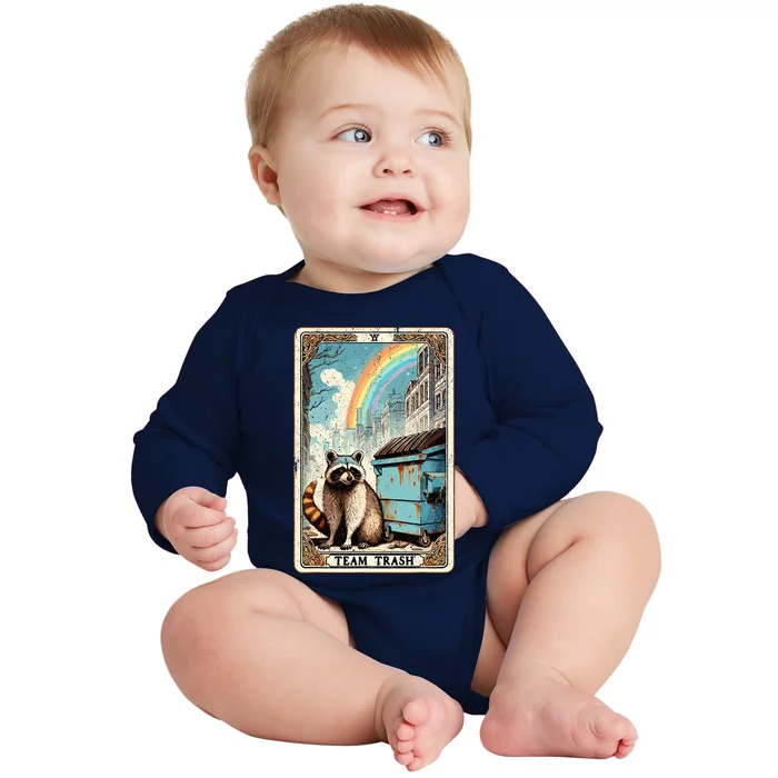 Team Trash Tarot Card Mystic Raccoon Baby Long Sleeve Bodysuit