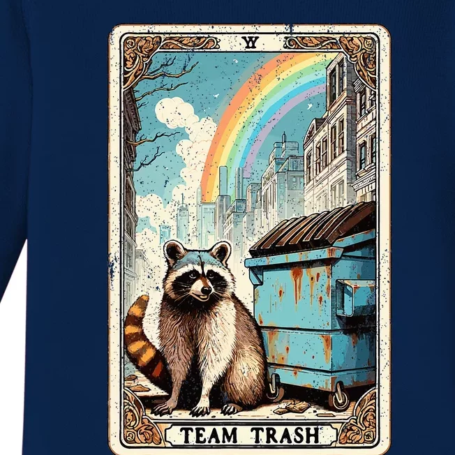 Team Trash Tarot Card Mystic Raccoon Baby Long Sleeve Bodysuit