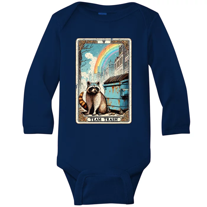 Team Trash Tarot Card Mystic Raccoon Baby Long Sleeve Bodysuit