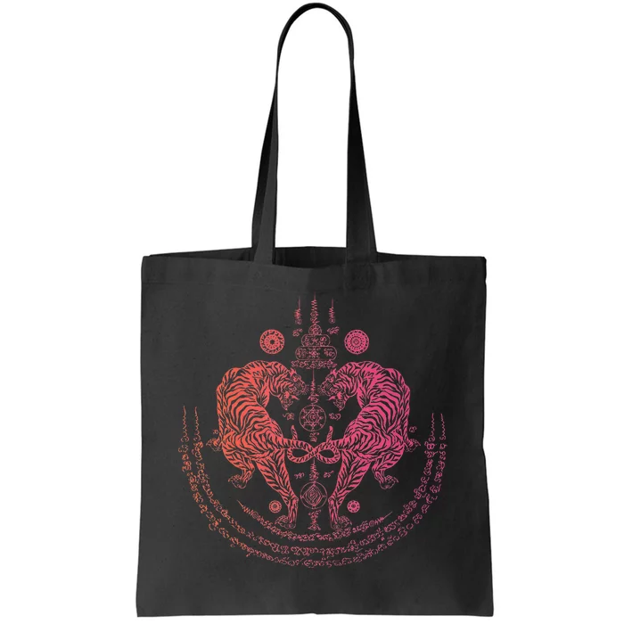 Thai Tattoo Twin Tiger Sak Yant Muay Thai Thailand Graphic Tote Bag