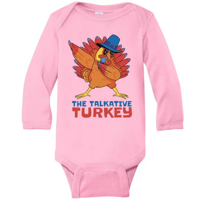 The Talkative Turkey Funny Thanksgiving Baby Long Sleeve Bodysuit