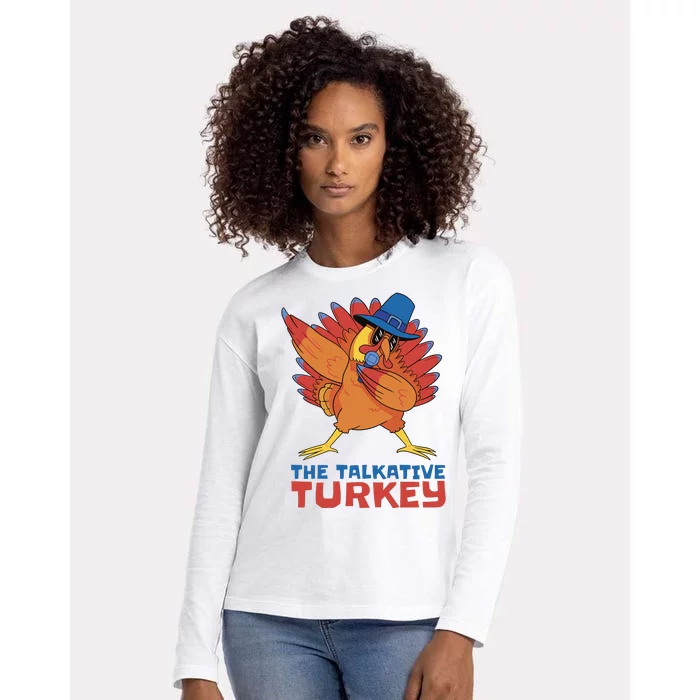 The Talkative Turkey Funny Thanksgiving Womens Cotton Relaxed Long Sleeve T-Shirt