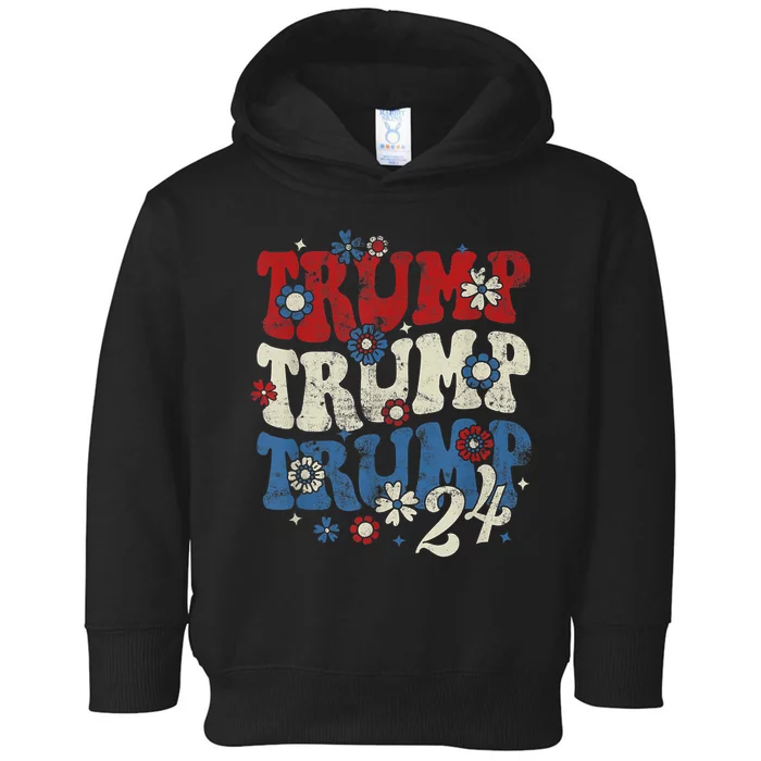 Trump Trump Trump 2024 Retro Groovy Toddler Hoodie