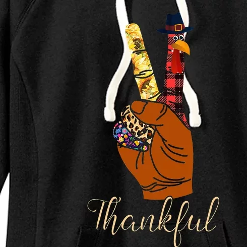 Thankful Thanksgiving Turkey Peace Hand Sign Women's Fleece Hoodie