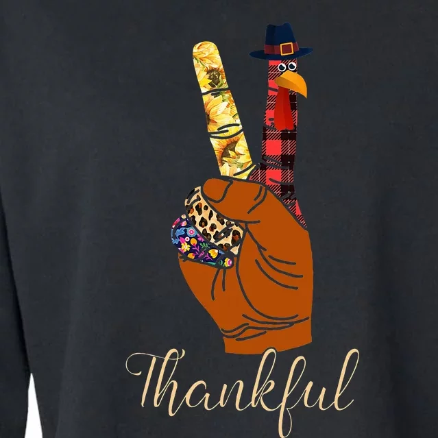 Thankful Thanksgiving Turkey Peace Hand Sign Cropped Pullover Crew