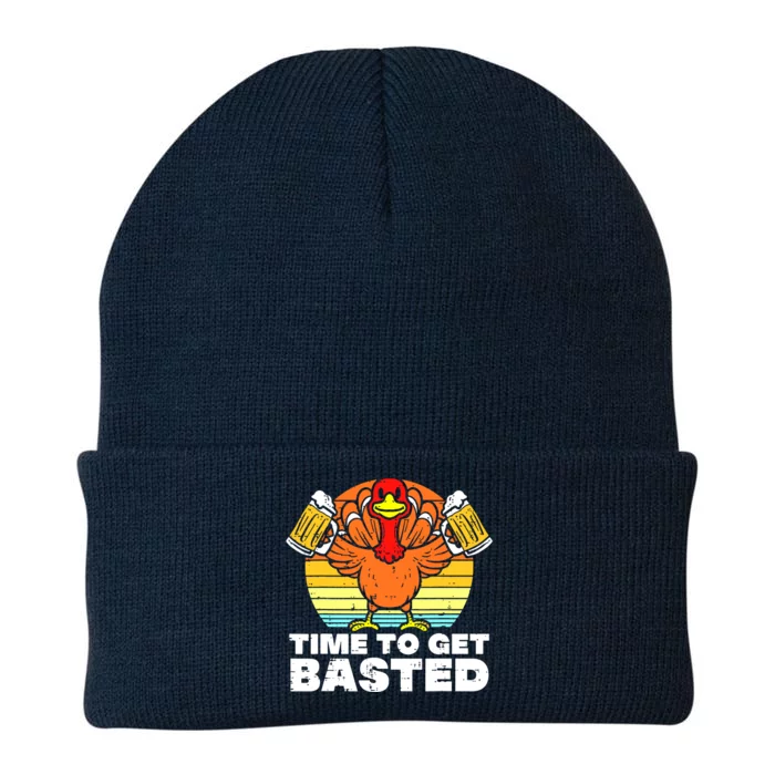 Turkey Time To Get Basted Retro Happy Thanksgiving Knit Cap Winter Beanie