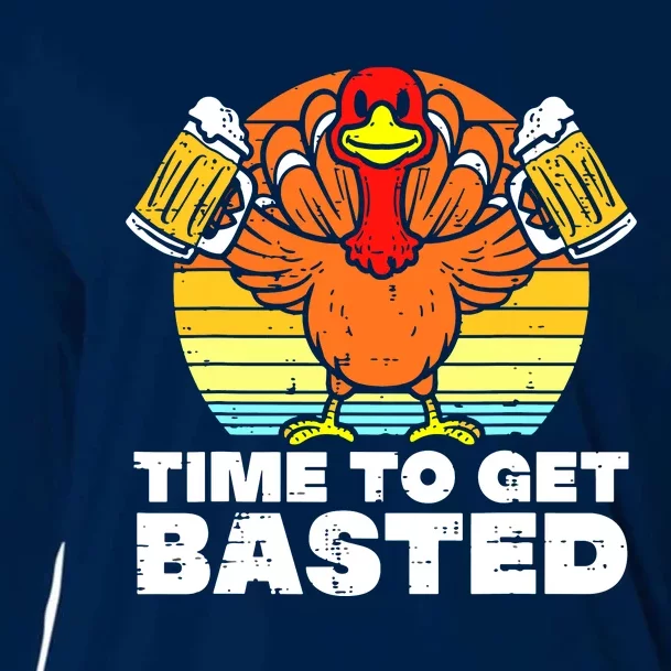 Turkey Time To Get Basted Retro Happy Thanksgiving Cooling Performance Long Sleeve Crew