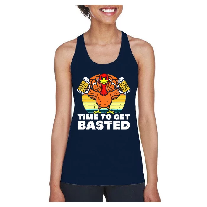 Turkey Time To Get Basted Retro Happy Thanksgiving Women's Racerback Tank