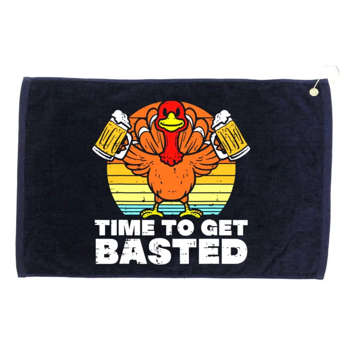 Turkey Time To Get Basted Retro Happy Thanksgiving Grommeted Golf Towel