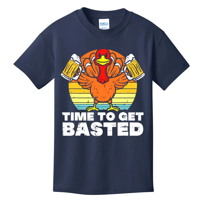 Turkey Time To Get Basted Retro Happy Thanksgiving Kids T-Shirt