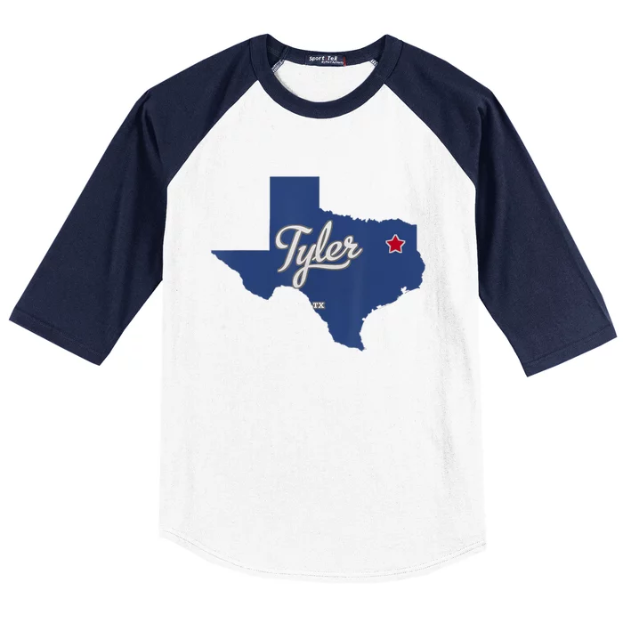 Tyler Texas Tx Map Vintage State Athletic Style Baseball Sleeve Shirt