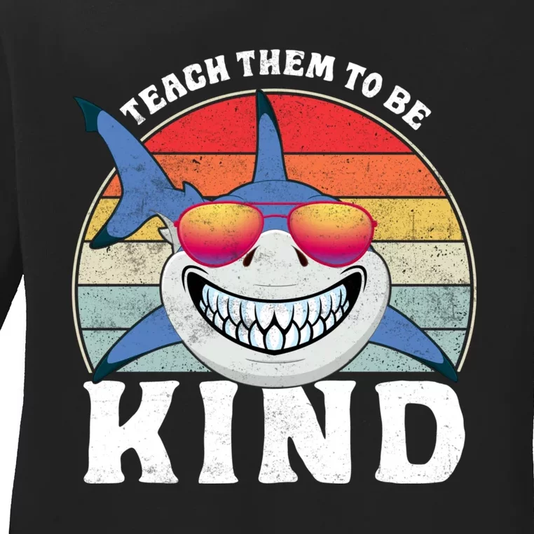 Teach Them To Be Kind Shark Unity Day Orange Anti Bullying Ladies Long Sleeve Shirt