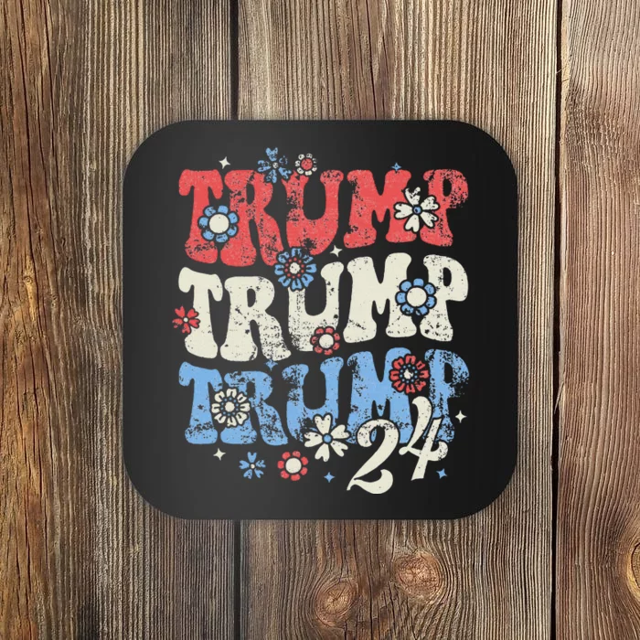 Trump Trump Trump 2024 Retro Groovy Design Coaster