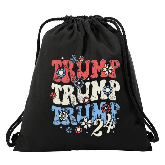 Trump Trump Trump 2024 Retro Groovy Design Drawstring Bag