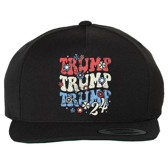 Trump Trump Trump 2024 Retro Groovy Design Wool Snapback Cap