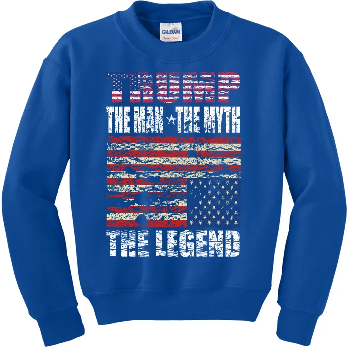 Trump The The Myth The Legend Distressed Usa Trump Flags Funny Gift Kids Sweatshirt