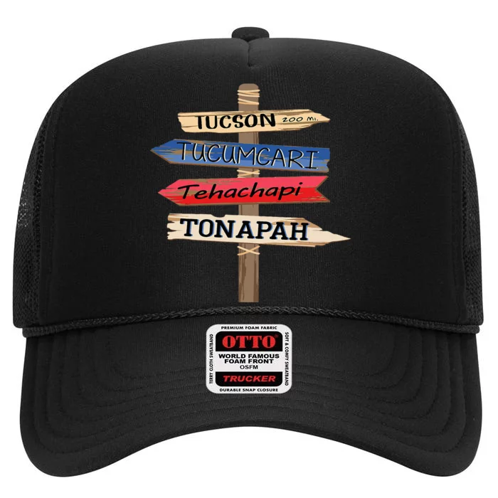 Tucson Tucumcari Tehachapi Tonapah Tourist Guideline High Crown Mesh Trucker Hat