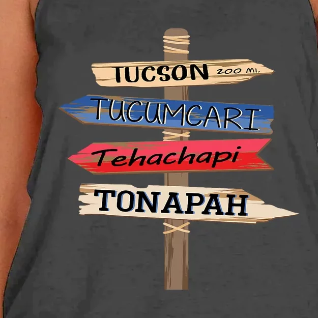 Tucson Tucumcari Tehachapi Tonapah Tourist Guideline Women's Knotted Racerback Tank