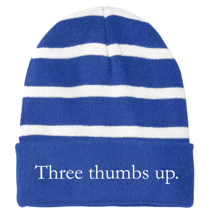 Three Thumbs Up Truthful Statet Gift Striped Beanie with Solid Band