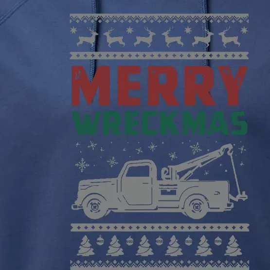 Tow Truck Ugly Christmas Sweater Merry Xmas Towing Performance Fleece Hoodie