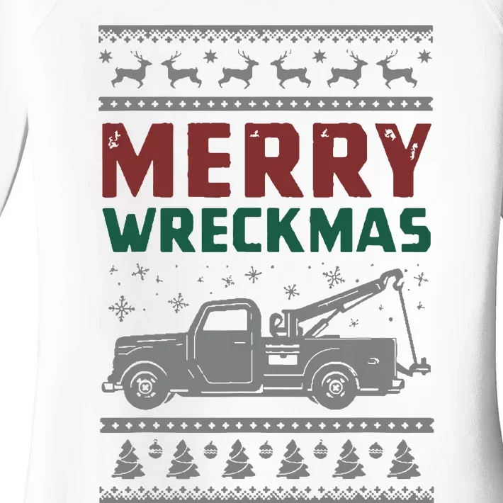 Tow Truck Ugly Christmas Sweater Merry Xmas Towing Women's Perfect Tri Tunic Long Sleeve Shirt