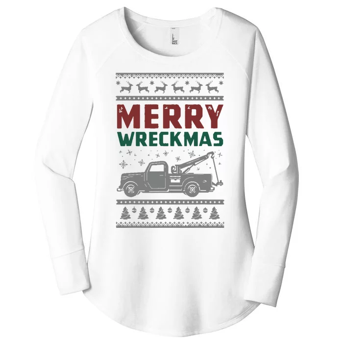 Tow Truck Ugly Christmas Sweater Merry Xmas Towing Women's Perfect Tri Tunic Long Sleeve Shirt