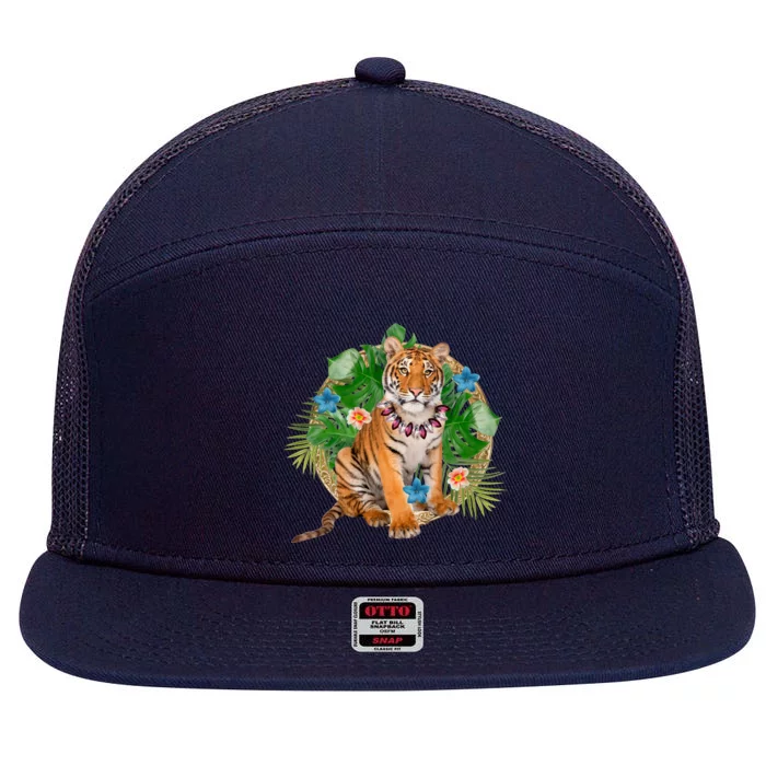 Tropical Tiger Vacation 7 Panel Mesh Trucker Snapback Hat