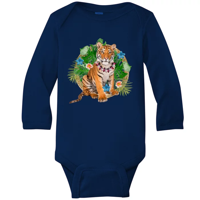 Tropical Tiger Vacation Baby Long Sleeve Bodysuit