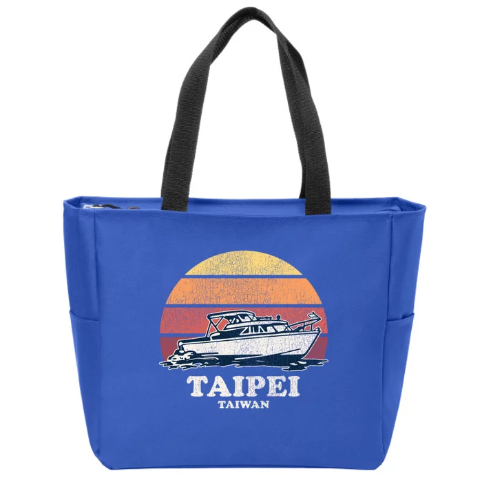 Taipei Taiwan Vintage Boating 70s Retro Boat Design Gift Zip Tote Bag