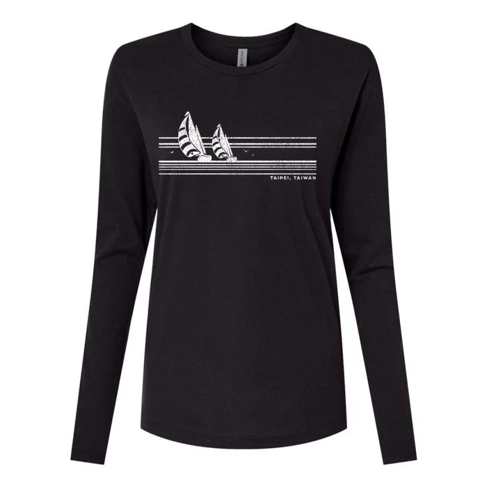 Taipei Taiwan Vintage Sailing 70s Nautical Sailboat Gift Womens Cotton Relaxed Long Sleeve T-Shirt