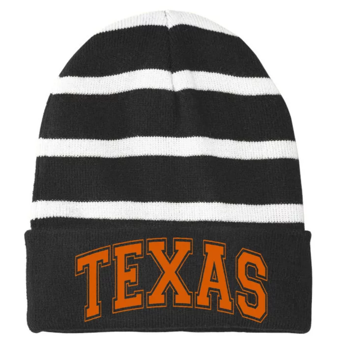 Texas Tx Varsity Style Orange Text Striped Beanie with Solid Band