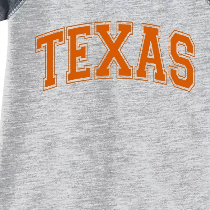 Texas Tx Varsity Style Orange Text Infant Baby Jersey Bodysuit