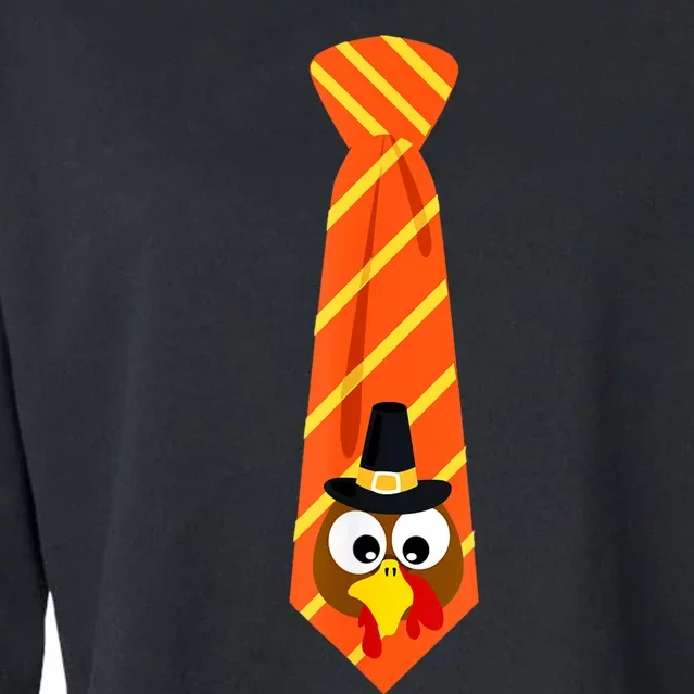 Thanksgiving Tie With Turkey For Family Dinner Funny Cropped Pullover Crew