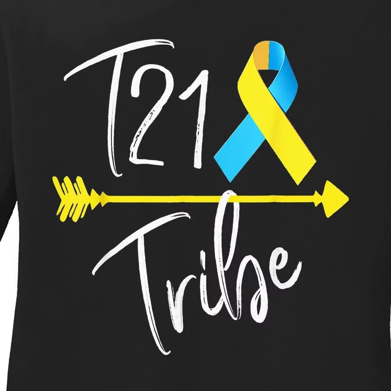 T21 Tribe World Down Syndrome Awareness Day Blue Yellow Ladies Long Sleeve Shirt