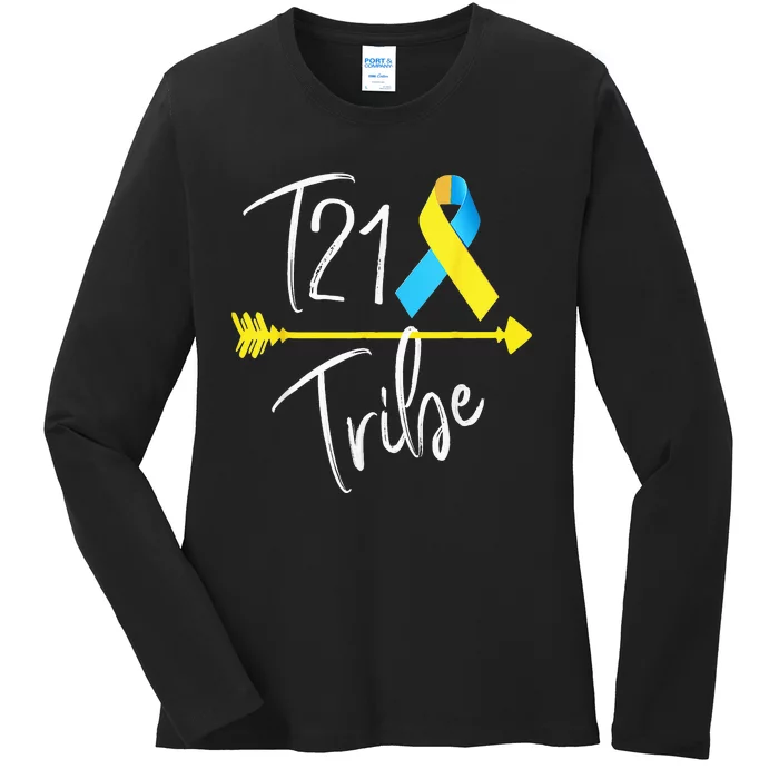 T21 Tribe World Down Syndrome Awareness Day Blue Yellow Ladies Long Sleeve Shirt