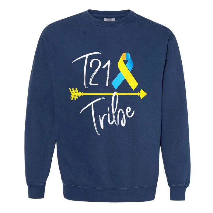 T21 Tribe World Down Syndrome Awareness Day Blue Yellow Garment-Dyed Sweatshirt