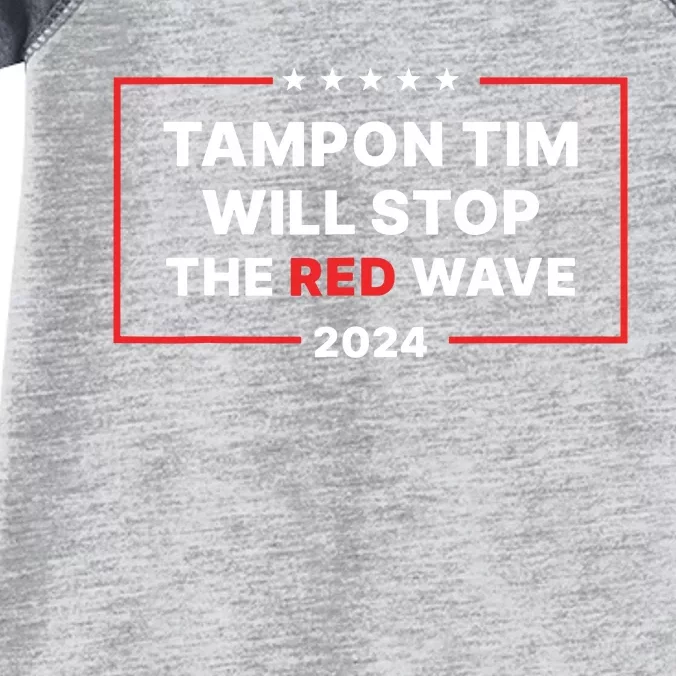 Tampon Tim Will Stop The Red Wave Funny Vote Harris Walz Infant Baby Jersey Bodysuit