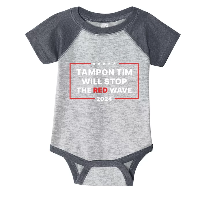 Tampon Tim Will Stop The Red Wave Funny Vote Harris Walz Infant Baby Jersey Bodysuit