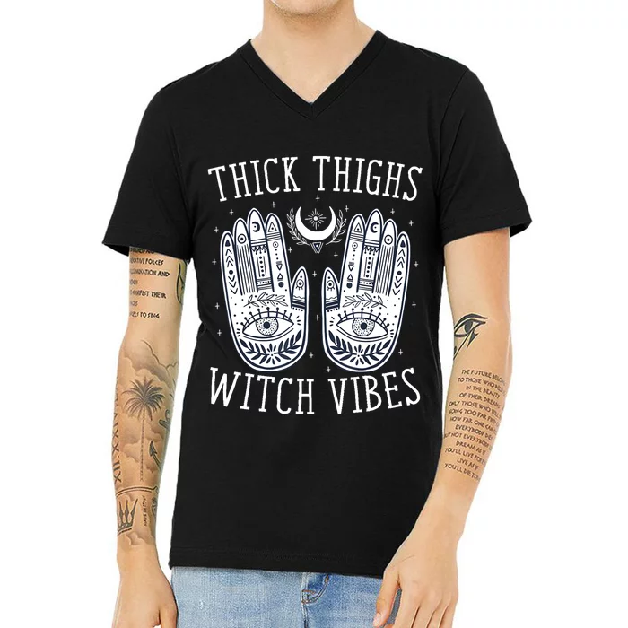 Thick Thighs Witch Vibes Halloween V-Neck T-Shirt