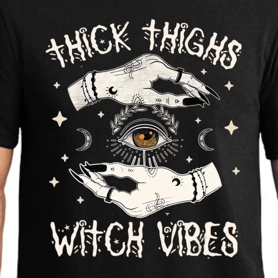 Thick Thighs Witch Vibes Halloween Moon Witches Tattoo Pajama Set