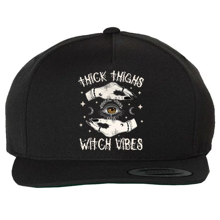 Thick Thighs Witch Vibes Halloween Moon Witches Tattoo Wool Snapback Cap