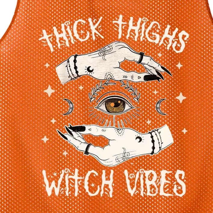 Thick Thighs Witch Vibes Halloween Moon Witches Tattoo Mesh Reversible Basketball Jersey Tank