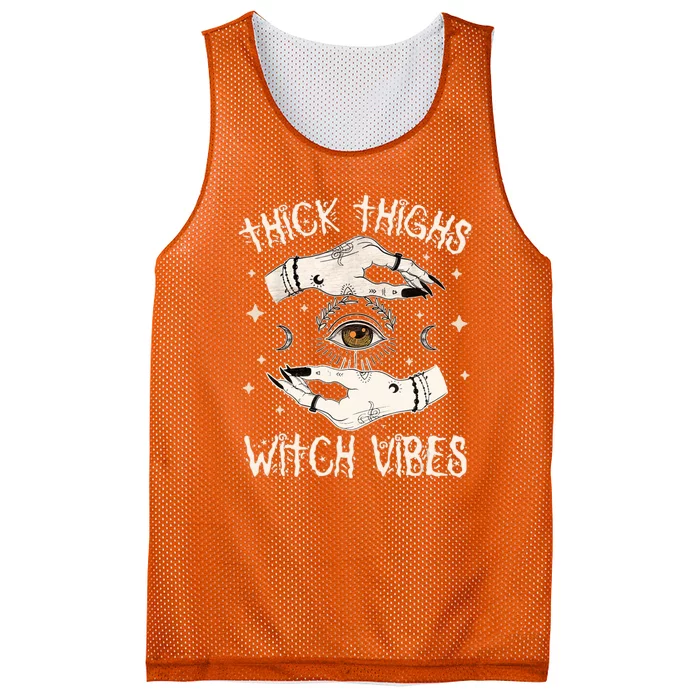 Thick Thighs Witch Vibes Halloween Moon Witches Tattoo Mesh Reversible Basketball Jersey Tank