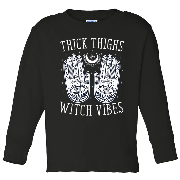 Thick Thighs Witch Vibes Halloween Witch Spooky Witch Halloween Costume Toddler Long Sleeve Shirt