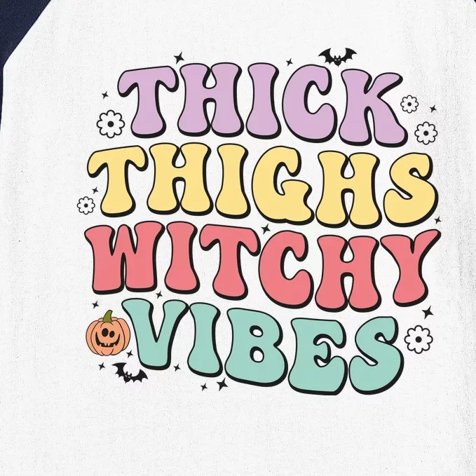 Thick Thighs Witch Vibes Witches Halloween Groovy Costume Baseball Sleeve Shirt