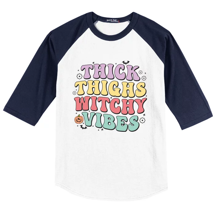 Thick Thighs Witch Vibes Witches Halloween Groovy Costume Baseball Sleeve Shirt