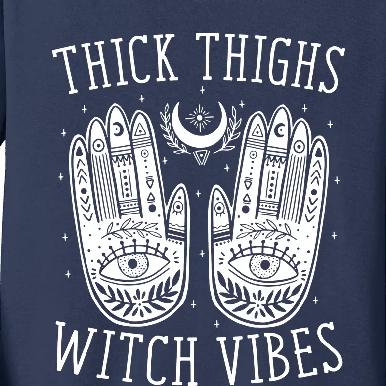 Thick Thighs Witch Vibes Kids Long Sleeve Shirt